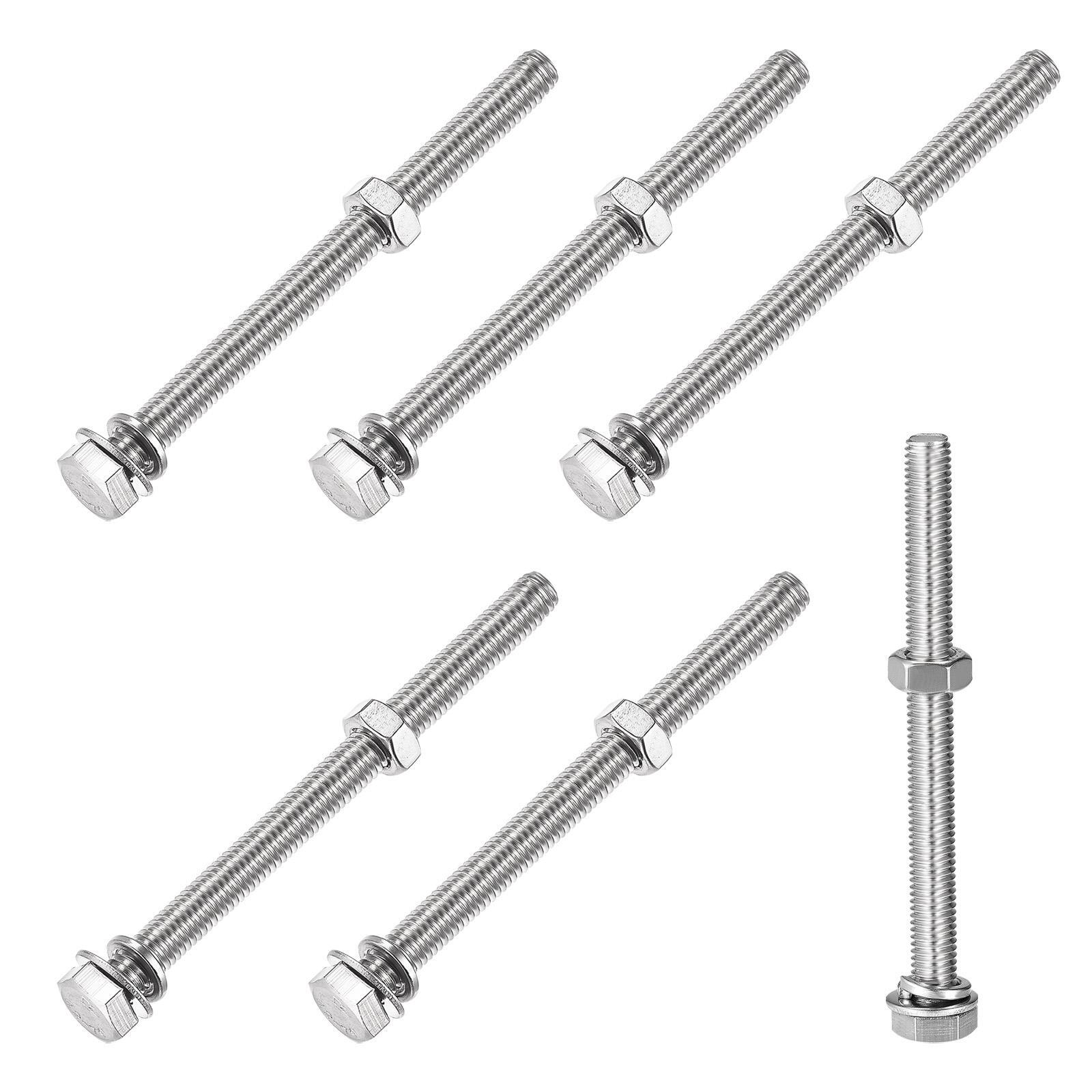 M8x90mm Hex Head Screws Bolts Nuts Flat Lock Washers Kit 6 Sets