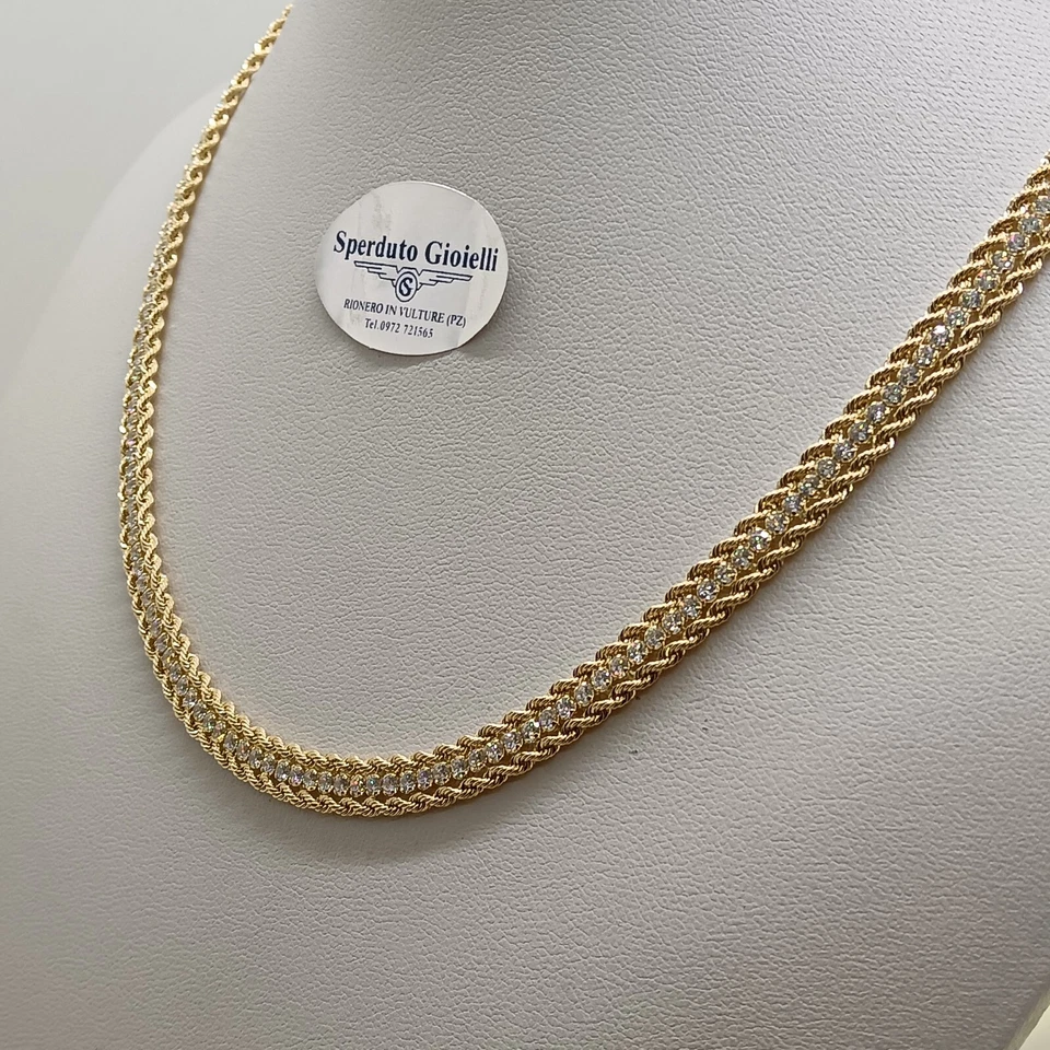 COLLIER DA DONNA A MAGLIA FUNE CON ZIRCONI IN ORO GIALLO 18KT 15,25 G. (7495) - Immagine 4 di 4