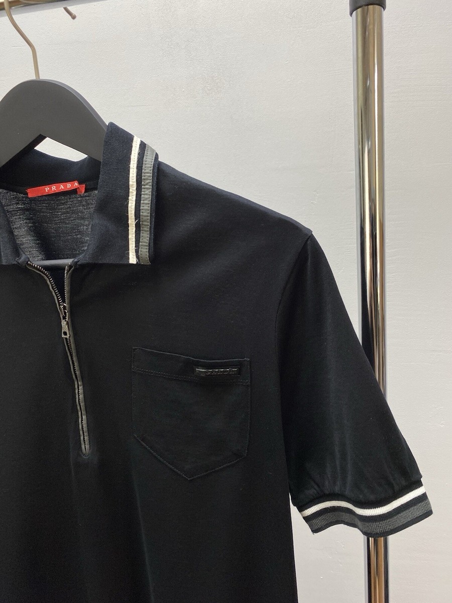 Prada Polo Zip Pocket Logo T-shirt Men Size S Black Made In Italy