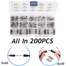200PCS Assorted 5*20mm 6*30mm Glass Fuses Fuse Quick Fast Acting Tube Kit