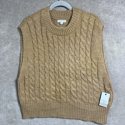 Ophelia Roe Sweater Vest Womens 2X Brown Cable Knit Soft Cozy Preppy NEW