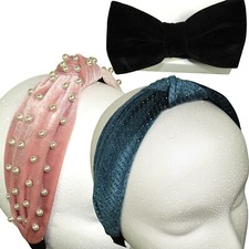 Bundle Of 3 Headbands Velour Velvet Fabrics Faux Pearl Sparkles
