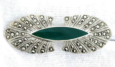 Vintage D&J DJ Pure Solid .925 Sterling Silver Green Agate Pin Brooch ES5100