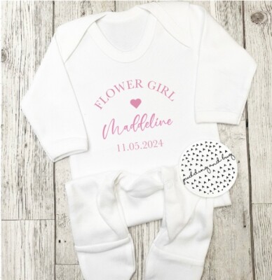 Personalised Flower Girl Babygrow Rompersuit Sleepsuit Wedding gift favour  UK