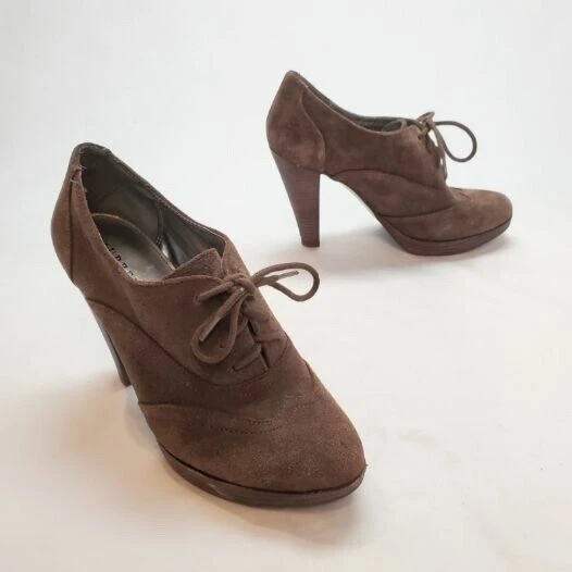 Audrey Brooke sz 7.5M Brown Suede Leather Heels Shoes Retro Lace Up - Image 4 of 4