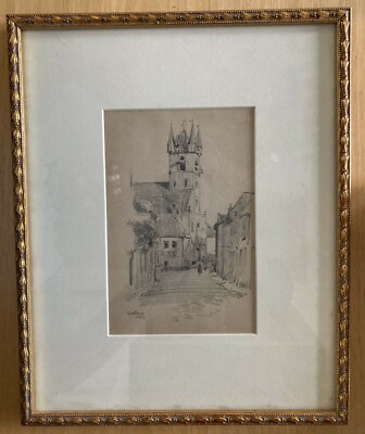 A pair of original graphite drawings European Landscapes, conservation framed