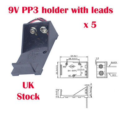 5 x PP3 9V Batteriekasten / Halter mit fliegenden Leitungen