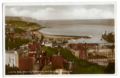 Looking East Showing Fishmarket & Eastcliff, Folkestone RP PPC 1938 PMK - Sharrow