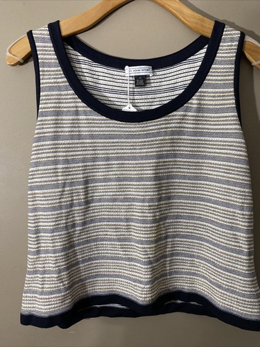 ST. JOHN Knits XL Knit Tank Top Creamy White Black Gold Sparkle Made In USA 🧡 - Picture 13 of 16