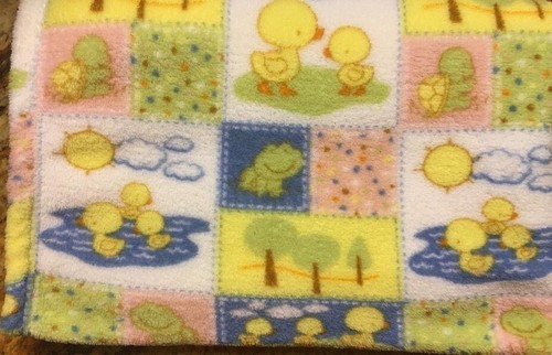 Sunshine Yellow Baby Blanket Ducks Trees Frog Turtle Blue Green Ducklings - Picture 6 of 6