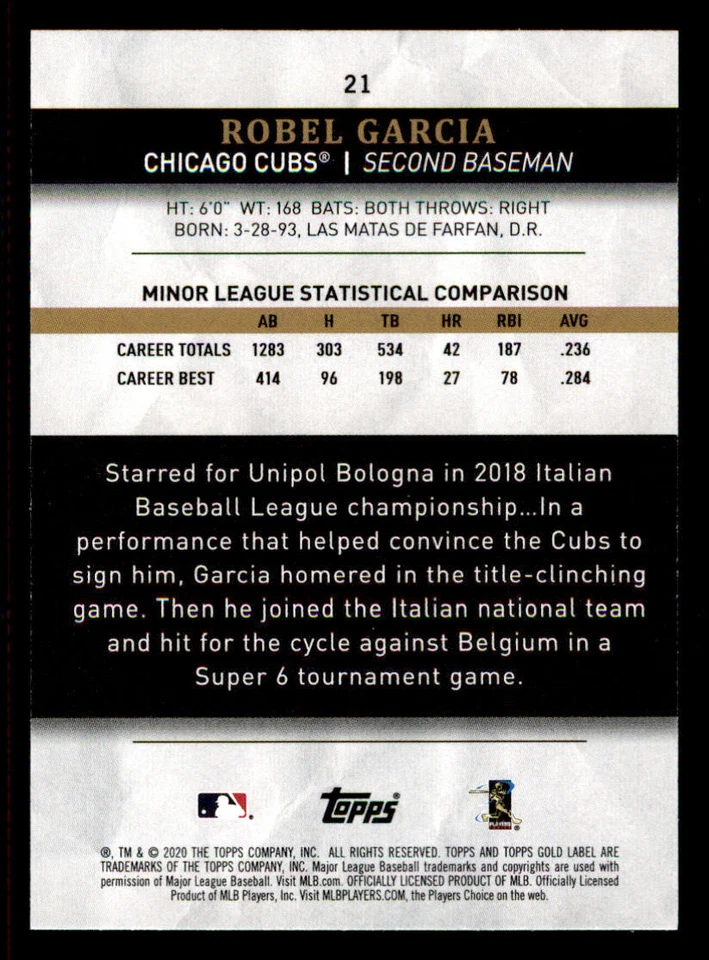 2020 Topps Gold Label Class 1 #21 Robel Garcia RC - Image 2 of 2