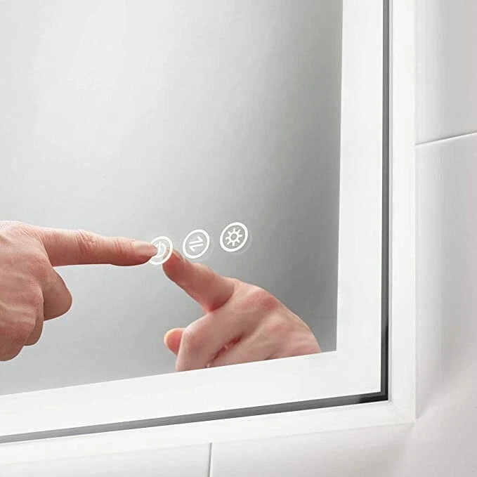 Espejo tocador de baño con iluminación LED montado en la pared gris guijarro 28 x 28" Foto 2 de 4