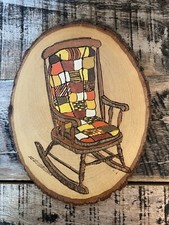 Vtg Burned Chair In Slab Wood Hanging Wall Decor Folk Art
