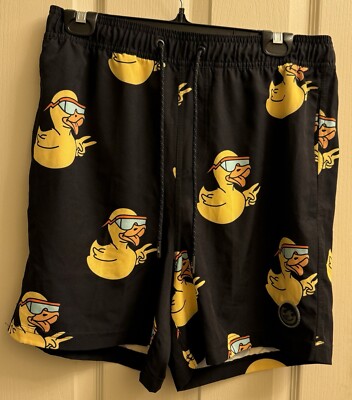 Neff Swim Trunks Mens Large Black Duck With Glasses Printed Stretch NWT