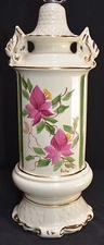 Hand Painted Flowers With Gold On Ceramic Vintage Electric Table Lamp Signed
