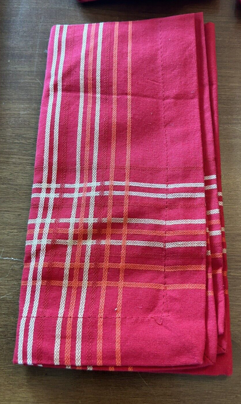 Nuevo conjunto de 4 servilletas de algodón rojo naranja a rayas para coágulos del mercado mundial nuevas con etiquetas