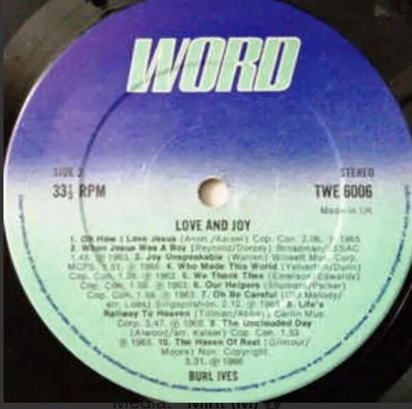 Burl Ives ‎– Love And Joy LP (NM-M) - Image 4 of 4