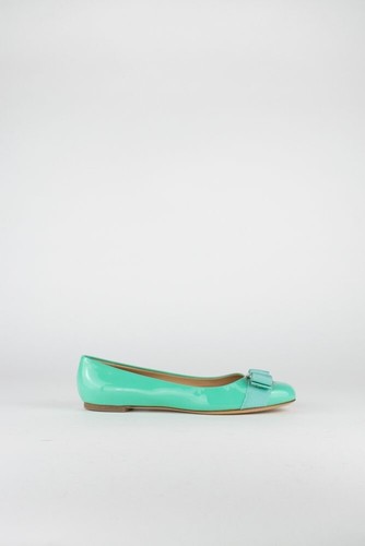LIKE NEW! Salvatore Ferragamo Turquoise Patent Leather Vara Bow Flats Size 5.5 - Bild 2 von 9