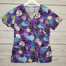 SB Scrubs Women's XS Purple Butterfly Leaf V-Neck Short Sleeve Scrub Top