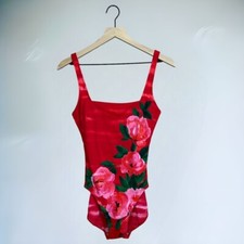 Gottex Vintage 70s 80s Red Rose Floral One Piece Swimsuit Size 10
