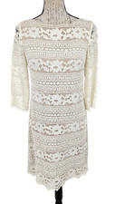 Eliza J. Midi Shift Dress Size 4 Cream Lace Blush Lining Bohemian