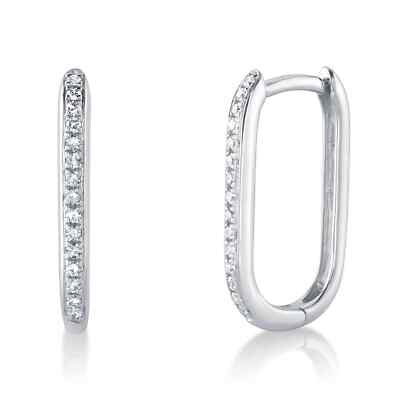14K Weißgold Diamant ovale rechteckige Creolen 0,08 ctw natürlicher Rundschliff
