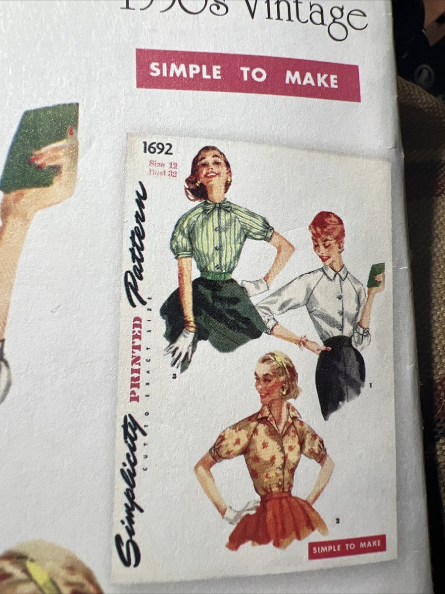 Simplicity Pattern R11967 Vintage 1950's Blouse Shirts Simple To