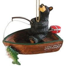 Big Sky Carvers Bearfoots Bear Fishing Boat Ornament