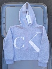 Calvin Klein Girls Hoodie New 8/10 silver lavender logo fleece lined Hg17
