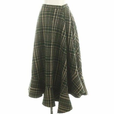 CLANE ASYMMETRY HEM CHECK SKIRT LAP FU LONG PATTERN 1 GREEN 