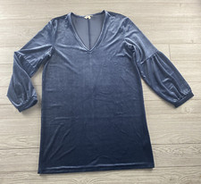 Madewell Bubble Sleeve V Neck Sweater Velvet Dress Blue Size Large