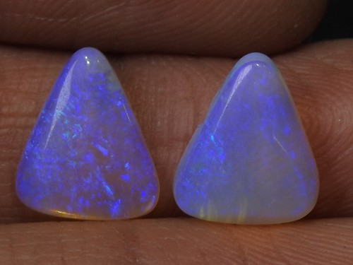 Australian Opal Multi Fire Smooth Fancy Shape Matched Pair 12X10XMM Handmade - Picture 5 of 14
