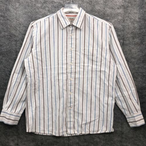 Faconnable Jeans Shirt Mens Large White Blue Gray Striped Button Up Long Sleeve