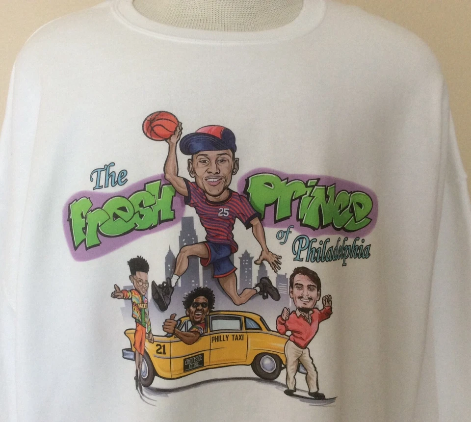 Sudadera The Fresh Prince Of Philadelphia blanca gráfica 76ers Joel Embiid Foto 2 de 4