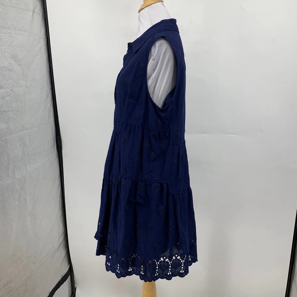 Diane Von Furstenberg Dress Shirt Womens L Large Navy Tiered Eyelet Sleeveless - Image 4 of 4