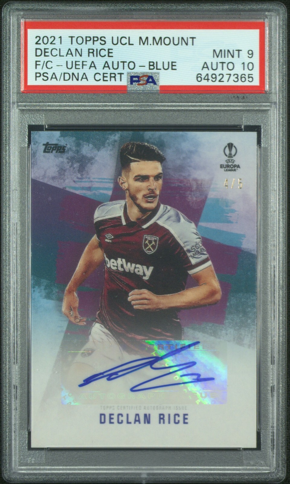 Declan Rice Auto #4/5 Mason Mount Future Champions PSA:9 Auto:10 Pop 1 ...