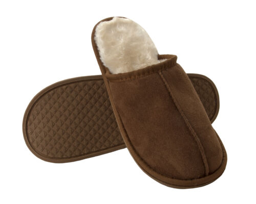 MENS SLIPPERS COSY LUXURY FAUX FUR LINED MEMORY FOAM HARD SOLE WARM MULES SIZE - Picture 2 of 4