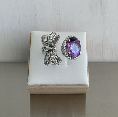 Moroccan Rose Amethyst & Moissanite Open Front Bow Ring 925 Silver Size 7