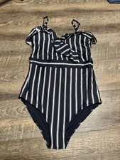 City Chic Plus Size 14 Navy Striped Convertible Lined Bathing Suit EUC