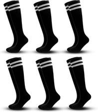 3 Pairs Kids Soccer Socks Striped Knee High Tube Socks Football Uniform Sports S