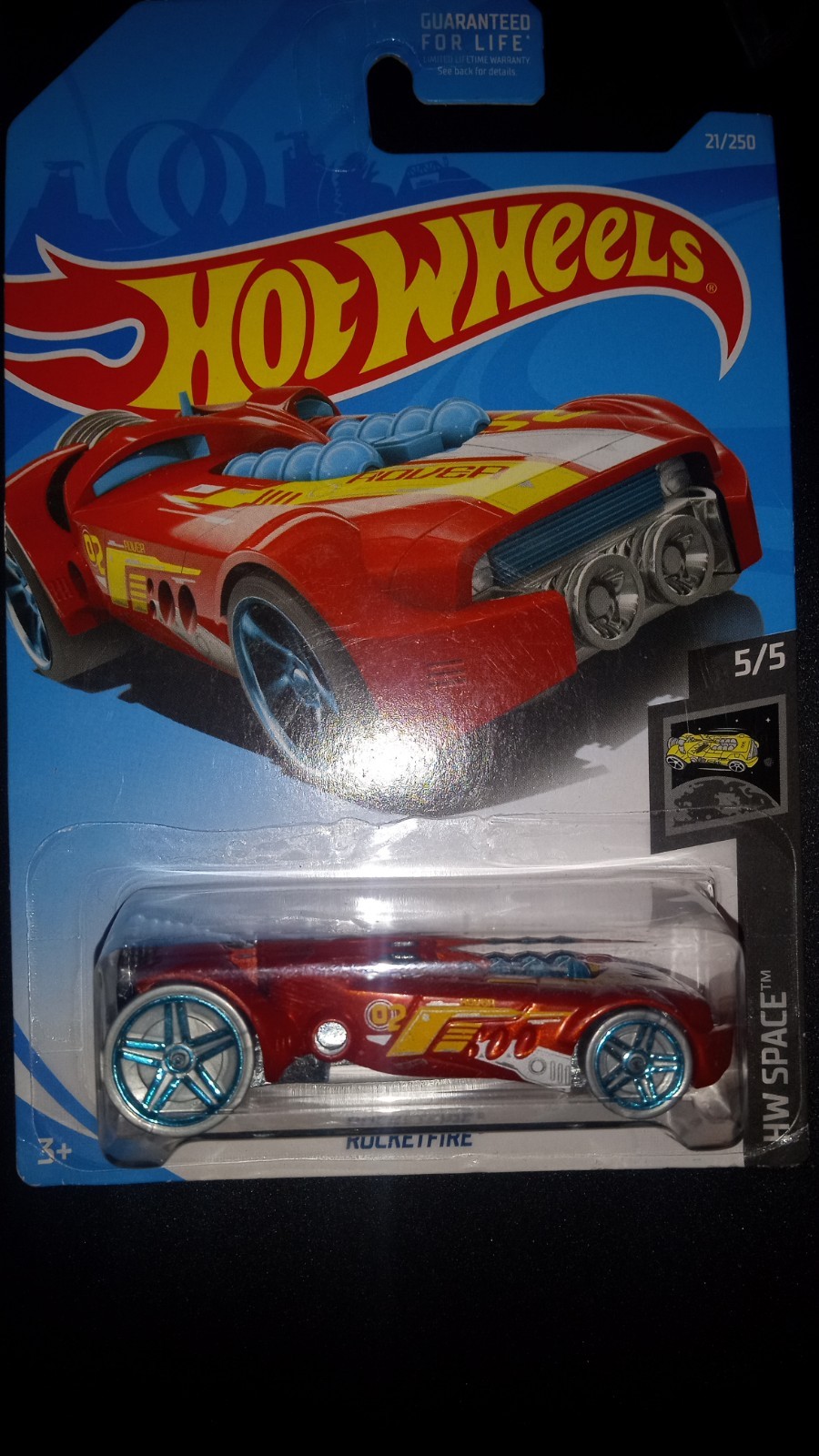 2019 Hot Wheels #21 HW Space 5/5 ROCKETFIRE Red w/Gray Wheels Blue Pr5 Spokes