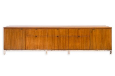 Monumental Vintage Florence Knoll Walnut Wood & Chrome Executive Office Credenza