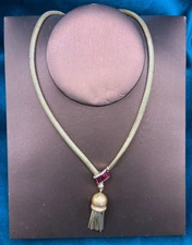 Vintage Kreisler Art Deco Necklace Purple Rhinestone Gold Tone Lariat Tassel 18"