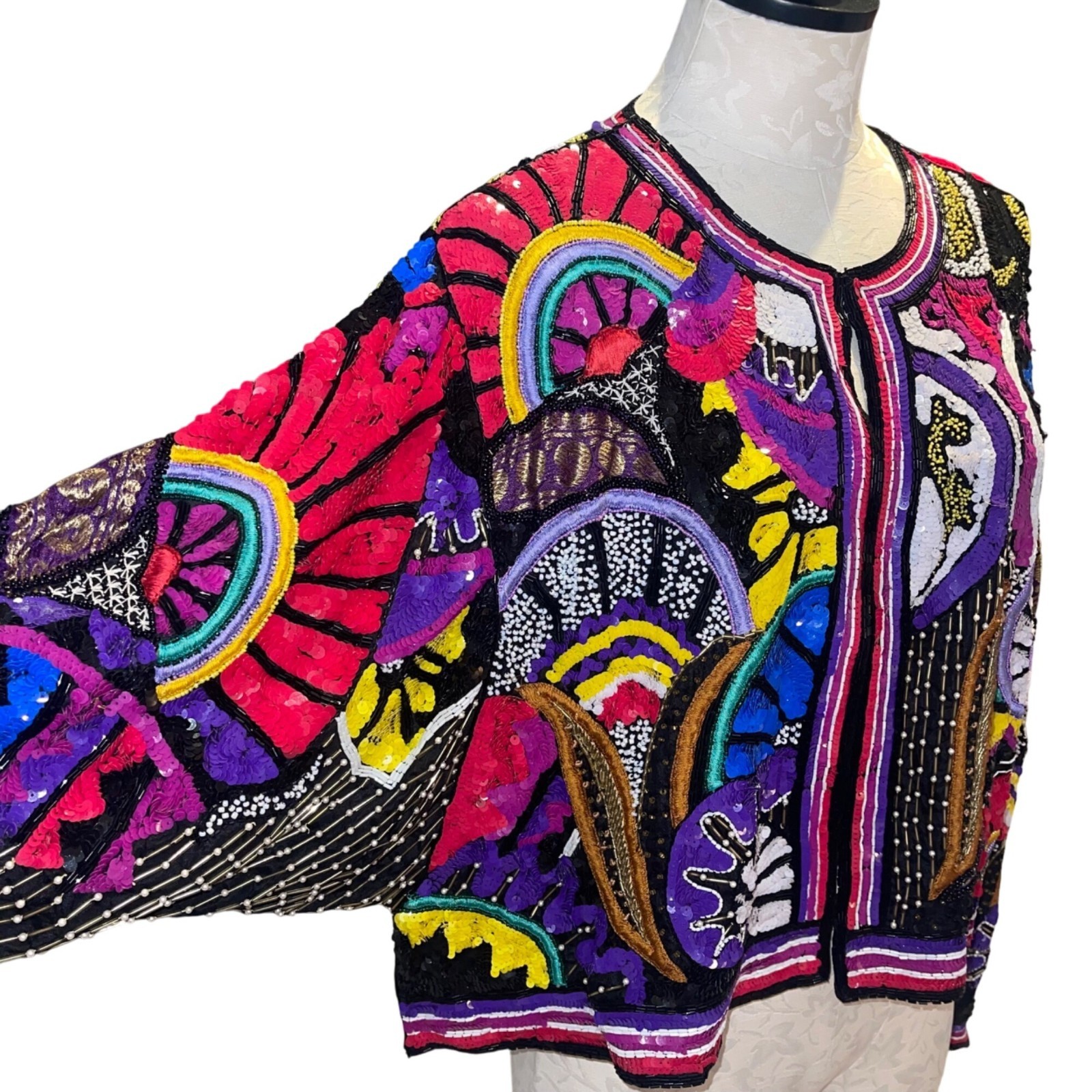 Judith Ann Creations Jacket Womens Vintage Size Large Multicolor Beaded Cropped