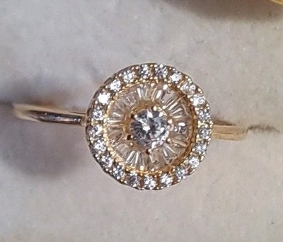 Elizabeth Henry Collection 18K Gold over 925 White Sapphire Halo Deco Ring