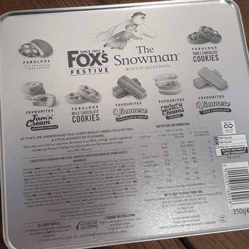 Fox’s Festive The Snowman Biscuit Selection Assorted Luxury 350g Gift Tin - Picture 6 of 6