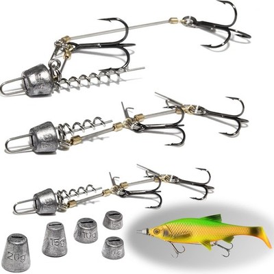 3 Stück Stinger Haken mit Vorfach System S M L Für Köder der Größen 10, 13, 1...