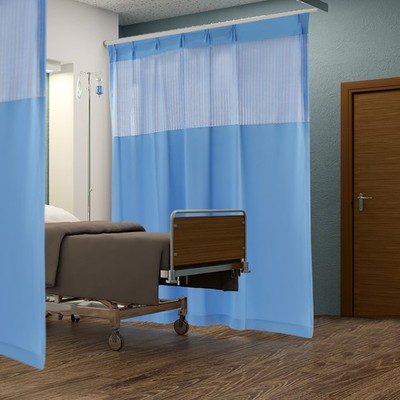 Polyester Zig Zag Curtain (7*8ft, Blue) with Flat Hooks for Hospital ICU Clinic