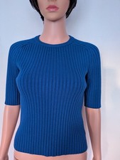 Michael kors cobalt skinny rib wool blend short sleeved crew neck Jumper Size XS