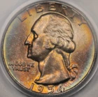 1954 Washington Silver Quarter 25C PCGS MS64 Striped Toning